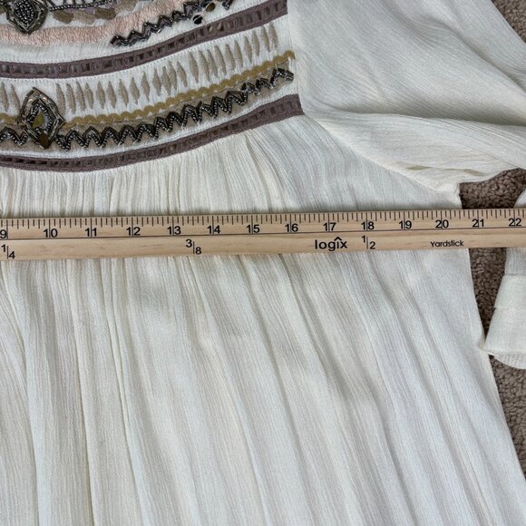 Free People Dress Women L Ivory Embroidered Beaded Wedding Bohemian Festival - Picture 9 of 13